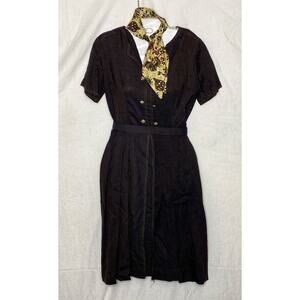 Vintage Dyanne Jrs Black Dress Original Scarf Accent Belt Vintage Secretary Look